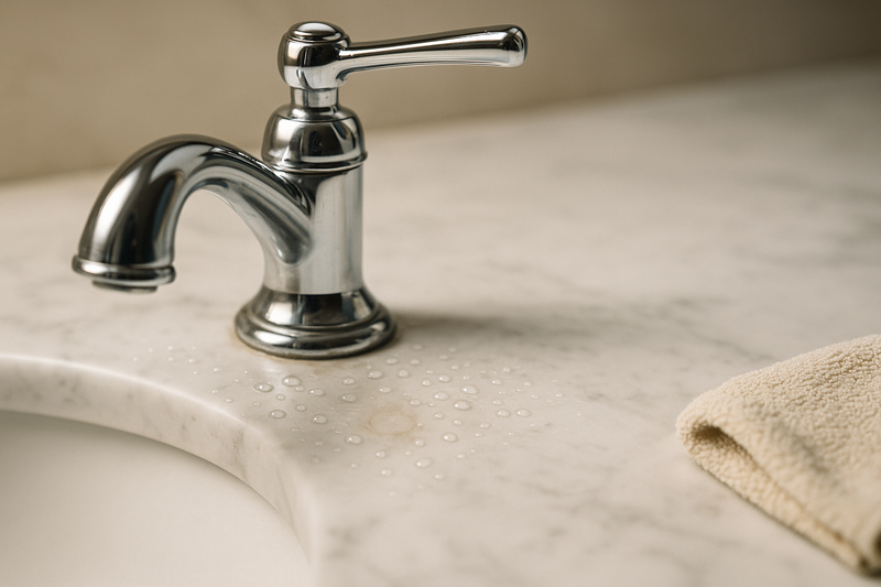 כתמים ליד הברז – איך מסירים אותם מאבן ופורצלן בלי לגרום נזק